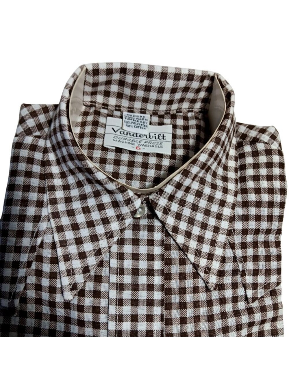 NOS NEW BOYS  Sz 6 True Vtg 70s VANDERBILT BROWN CHEKCER HIPPY MOD SHIRT USA